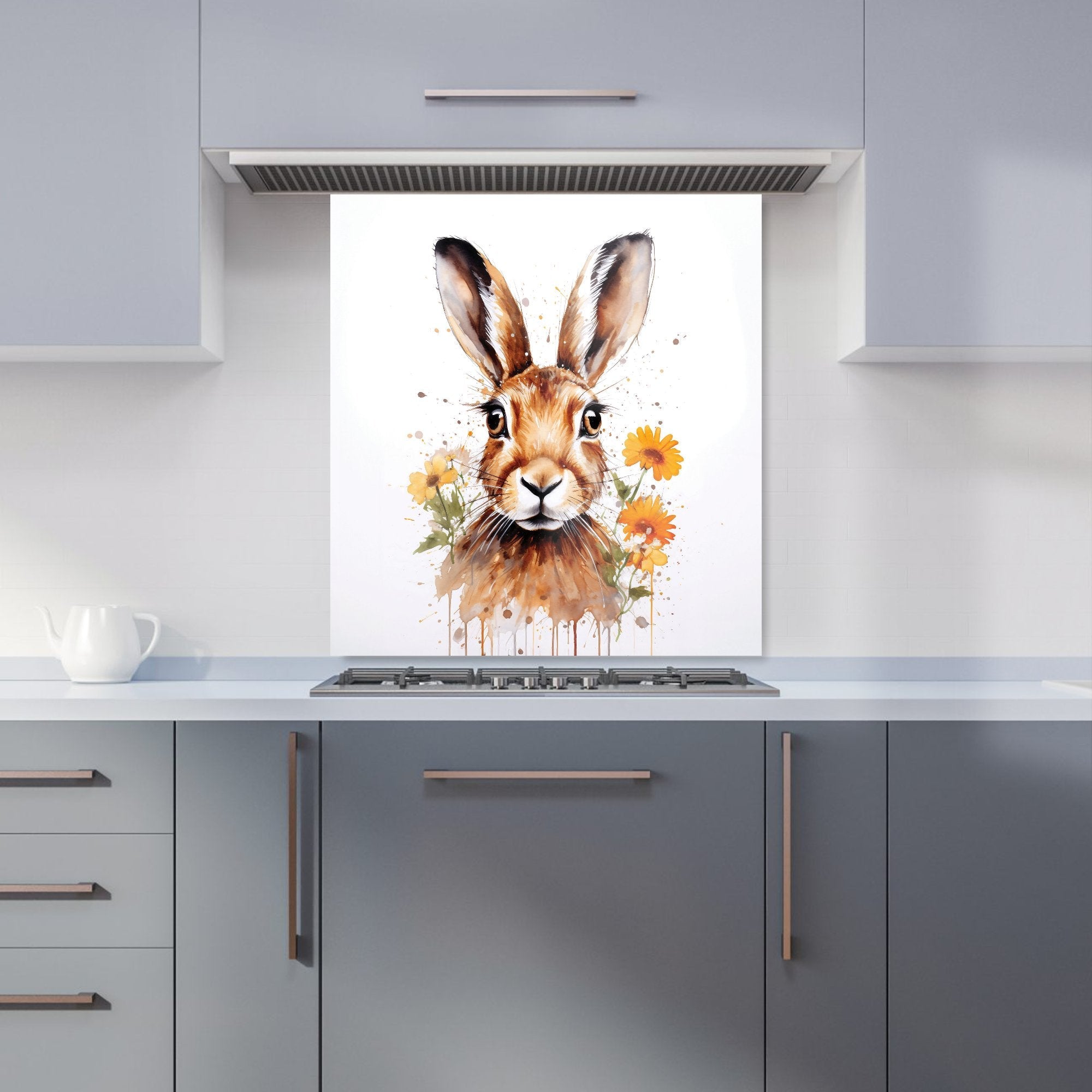 Watercolour Hare and Daisies Kitchen Splashback
