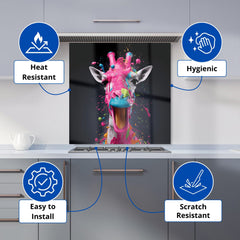 Splashart Giraffe Face Pink Kitchen Splashback