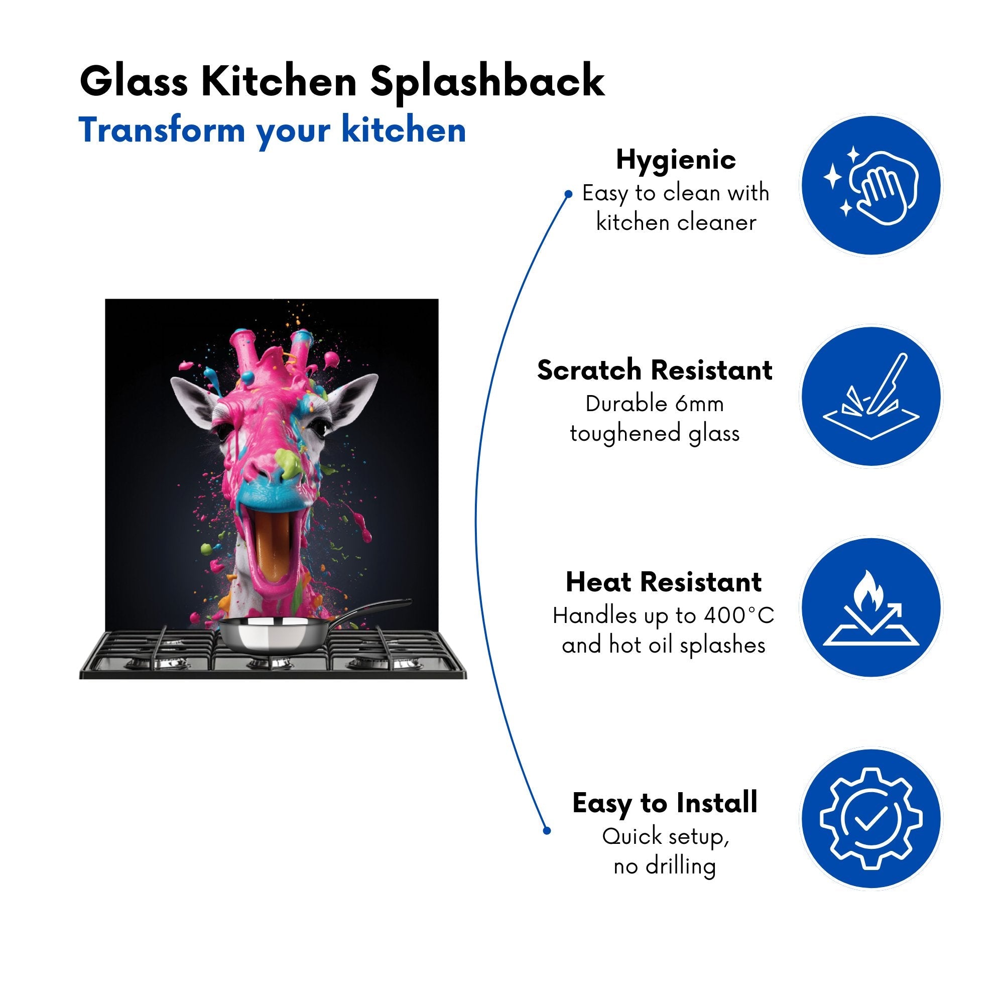 Splashart Giraffe Face Pink Kitchen Splashback