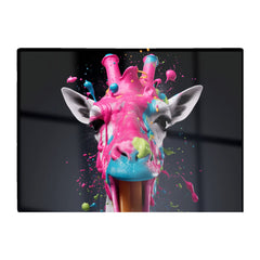 Splashart Giraffe Face Pink Glass Chopping Board