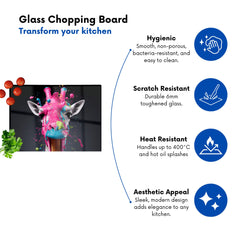 Splashart Giraffe Face Pink Glass Chopping Board