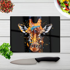 Giraffe Face Splashart Glass Chopping Board