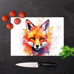 Watercolour Splashart Fox Face Glass Chopping Board