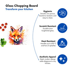 Watercolour Splashart Fox Face Glass Chopping Board