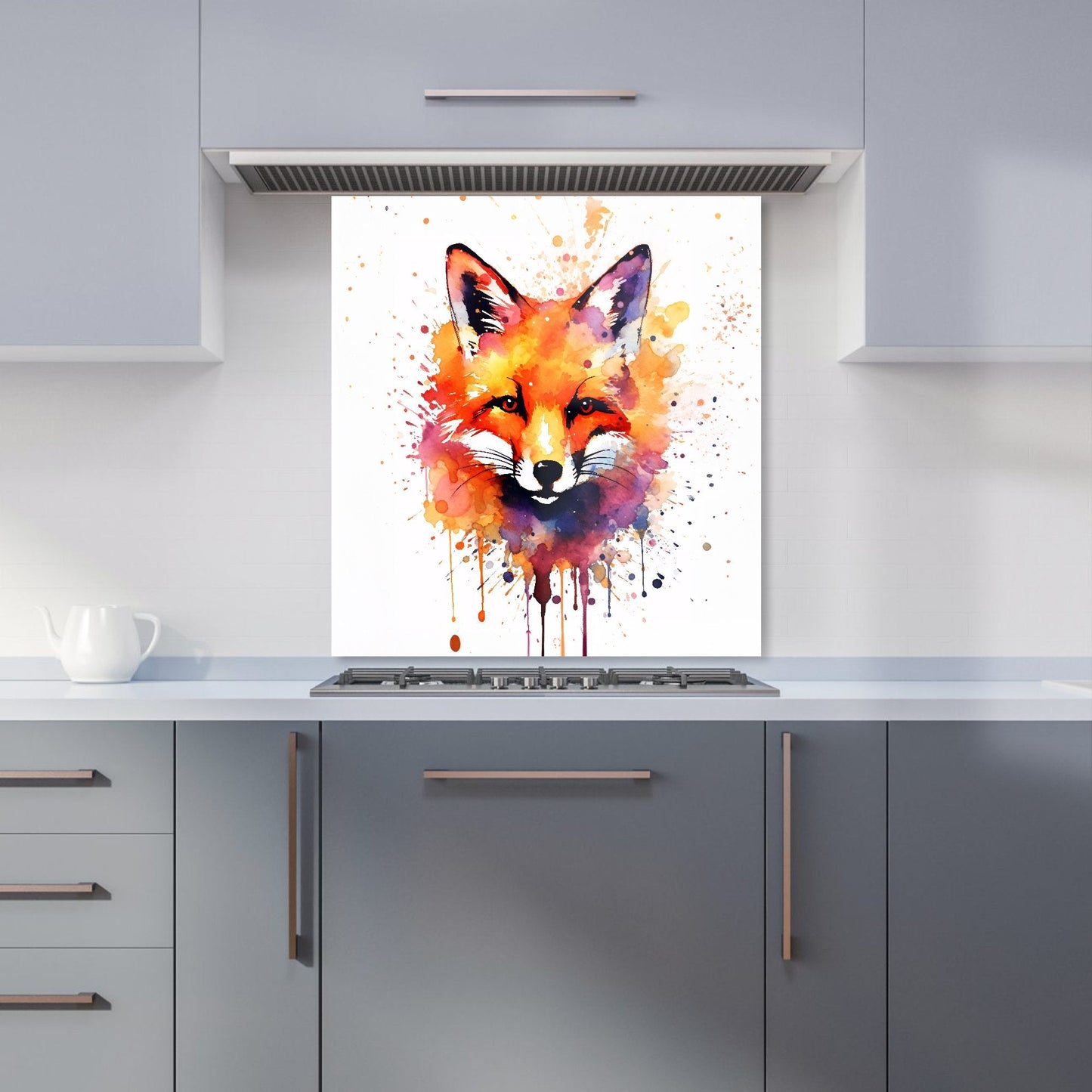 Watercolour Splashart Fox Face Kitchen Splashback