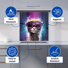Splashart Ferret With Glasses Purple Kitchen Splashback