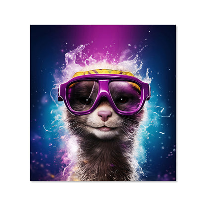 Splashart Ferret With Glasses Purple Kitchen Splashback