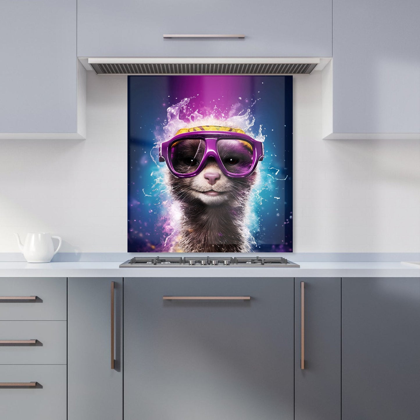 Splashart Ferret With Glasses Purple Kitchen Splashback