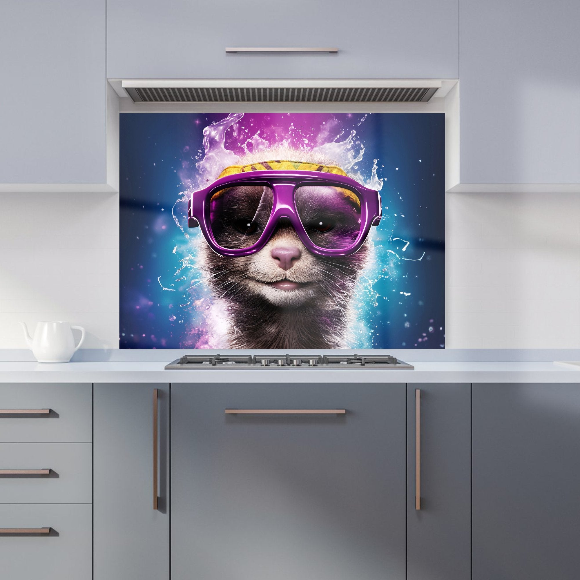Splashart Ferret With Glasses Purple Kitchen Splashback