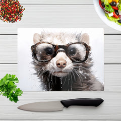 Splashart Ferret With Glasses Glass Chopping Board