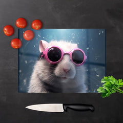 Splashart Doormouse With Pink Glasses Glass Chopping Board