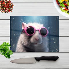 Splashart Doormouse With Pink Glasses Glass Chopping Board