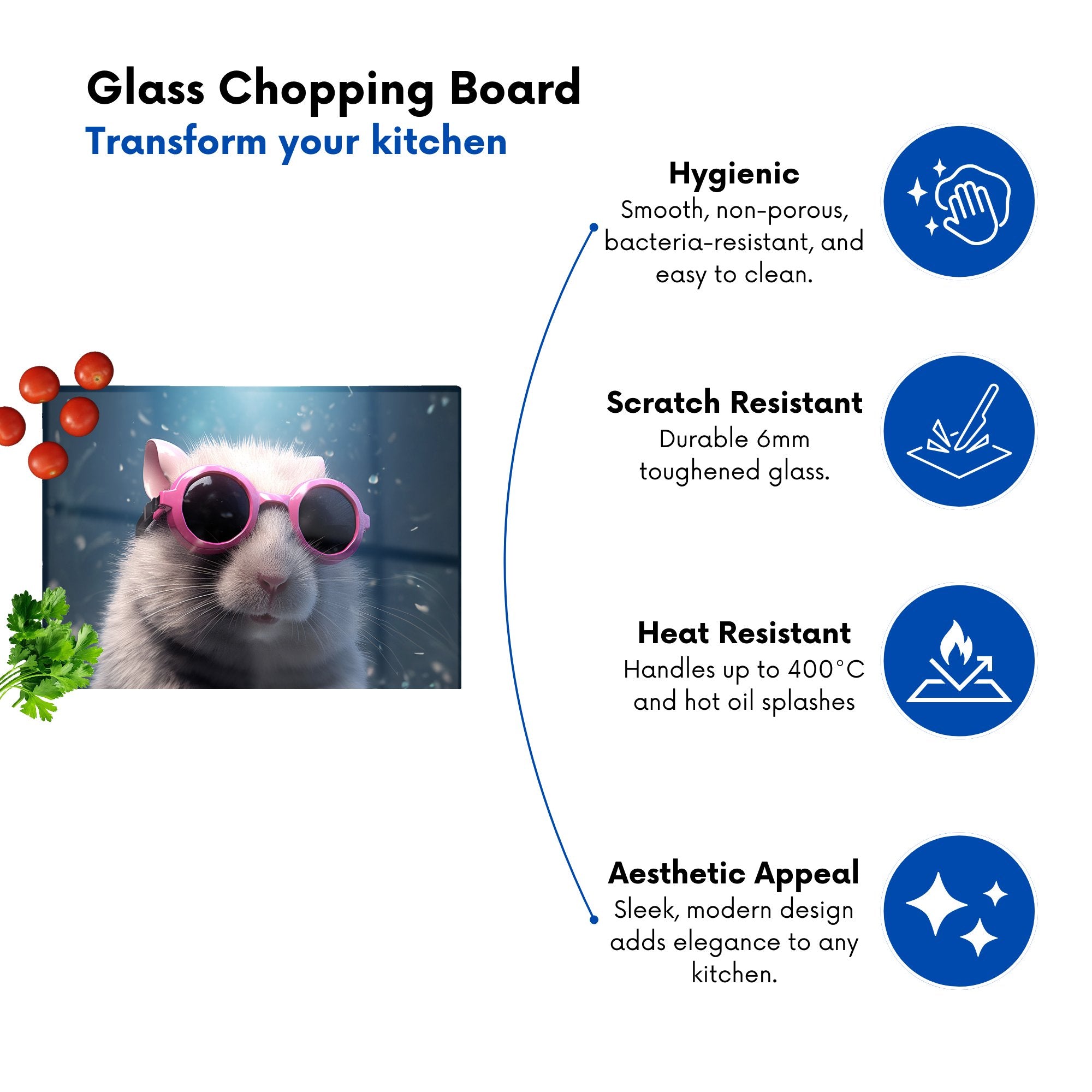 Splashart Doormouse With Pink Glasses Glass Chopping Board