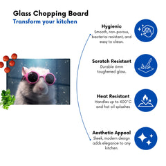 Splashart Doormouse With Pink Glasses Glass Chopping Board