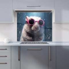 Splashart DoorMouse with Pink Glasses Kitchen Splashback