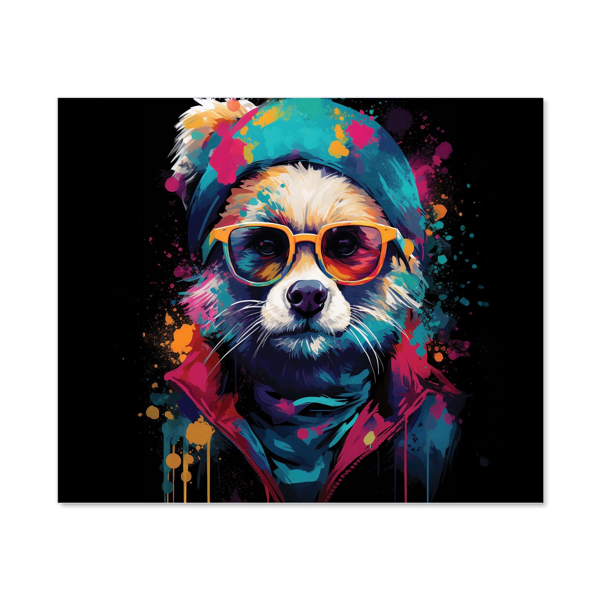 Multi Coloured Splashart Dog With Glasses Kitchen Splashback