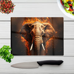 Splashart Elephant And Fire Glass Chopping Board