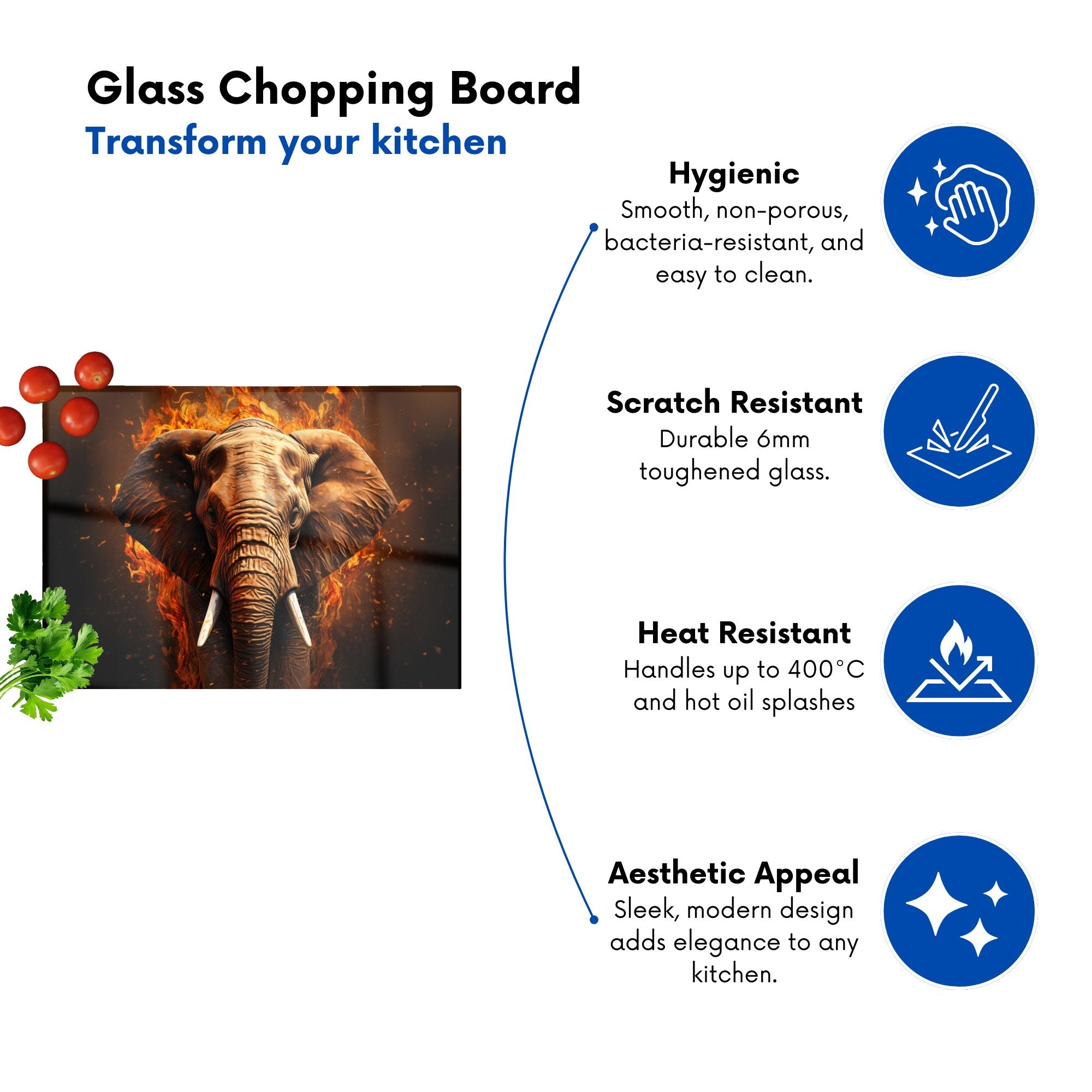 Splashart Elephant And Fire Glass Chopping Board