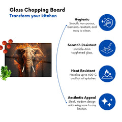 Splashart Elephant And Fire Glass Chopping Board