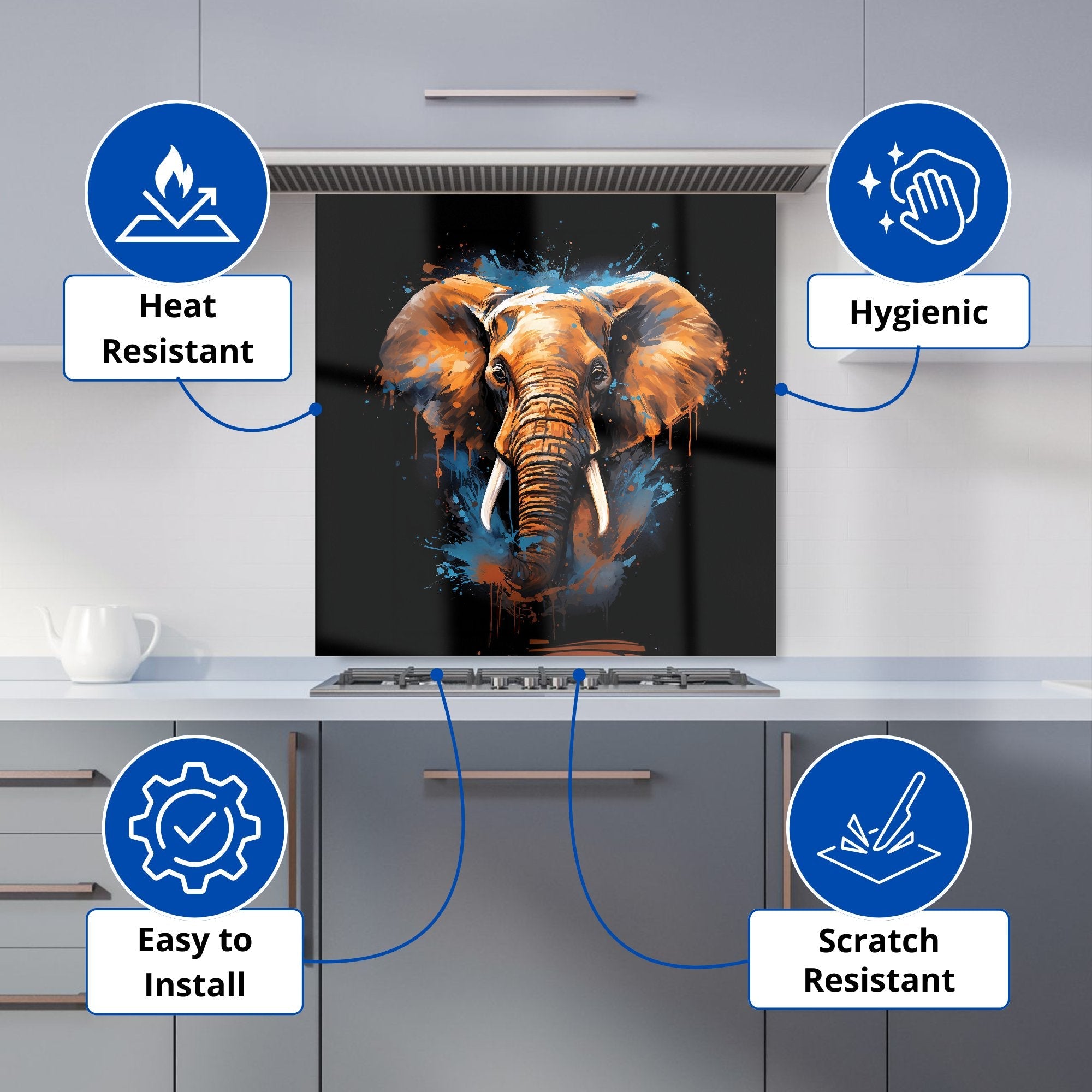 Splashart Elephant Blue Kitchen Splashback