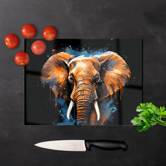 Splashart Elephant Blue Glass Chopping Board