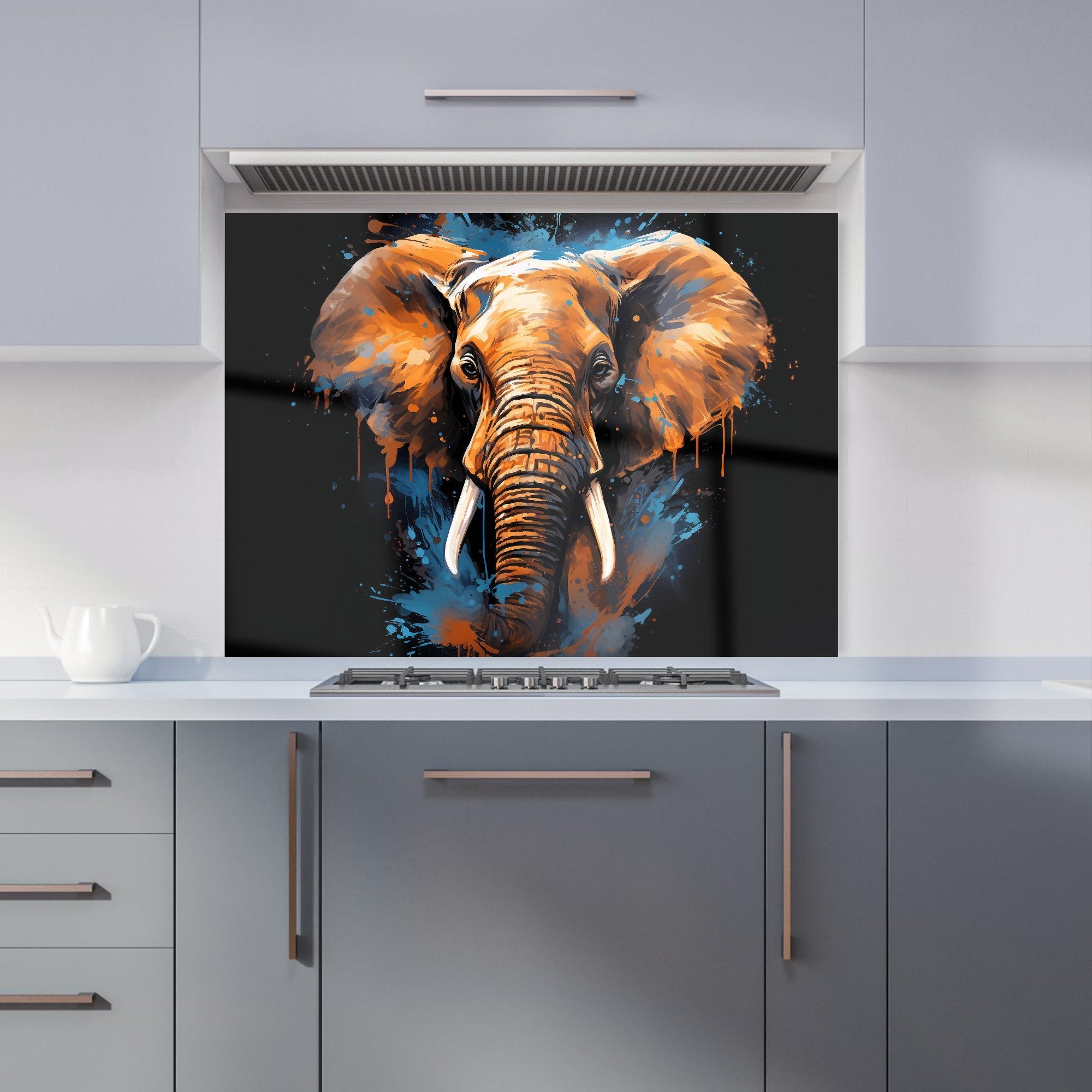 Splashart Elephant Blue Kitchen Splashback