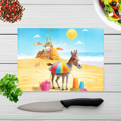 Donkey On A Beach Holiday Glass Chopping Board