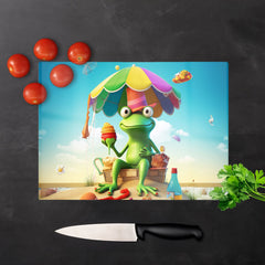 Frog On A Beach Holiday Glass Chopping Board