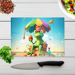 Frog On A Beach Holiday Glass Chopping Board