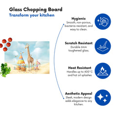 Giraffe On A Beach Holiday Glass Chopping Board