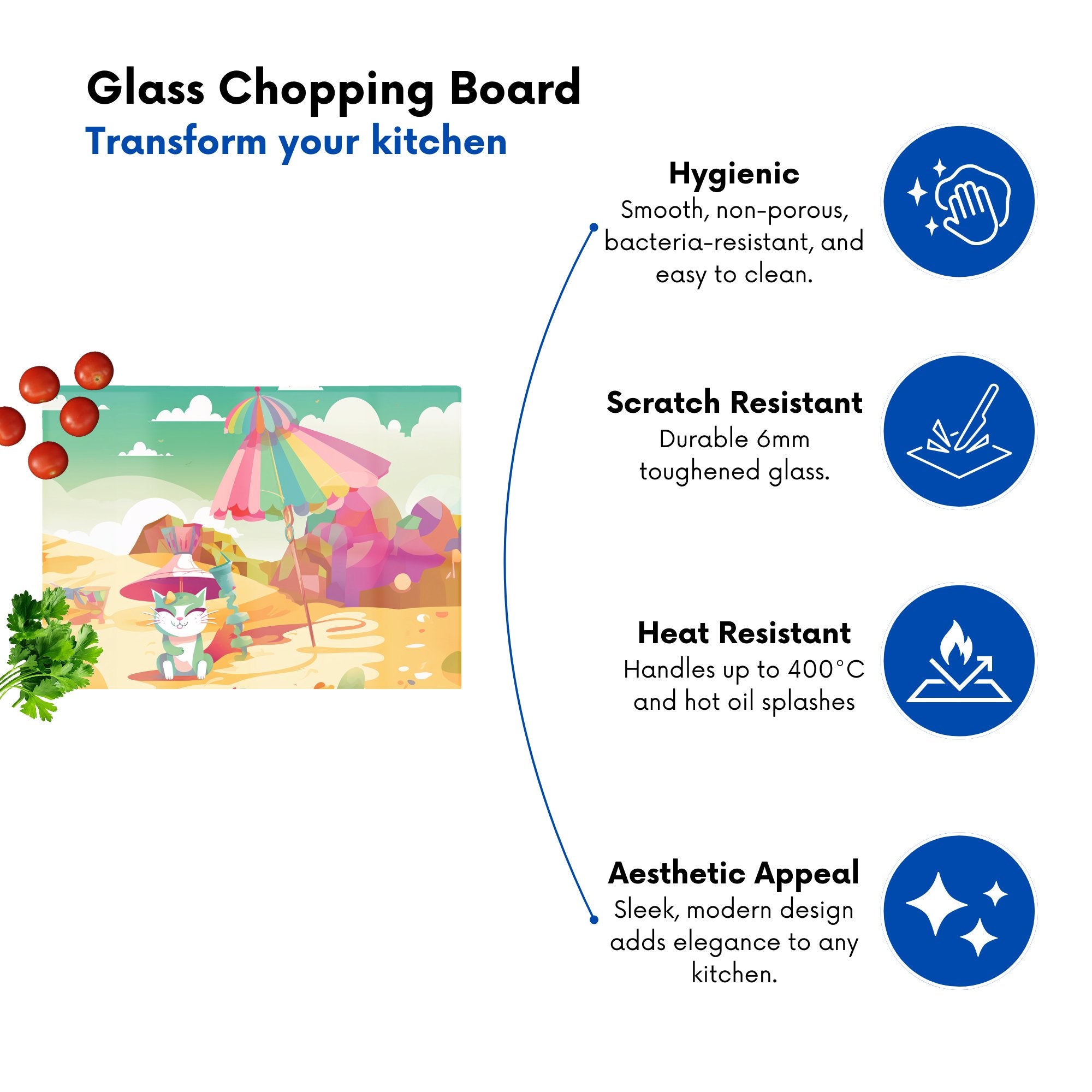 Kitten On A Beach Holiday Glass Chopping Board