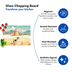 Doggy On A Beach Holiday Glass Chopping Board