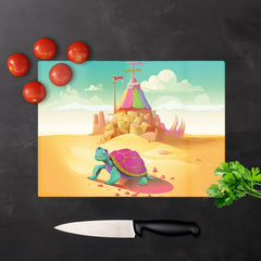 Turtle On A Beach Holiday Glass Chopping Board