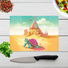 Turtle On A Beach Holiday Glass Chopping Board