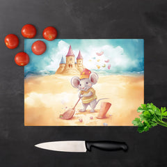 Mouse On A Beach Holiday Glass Chopping Board