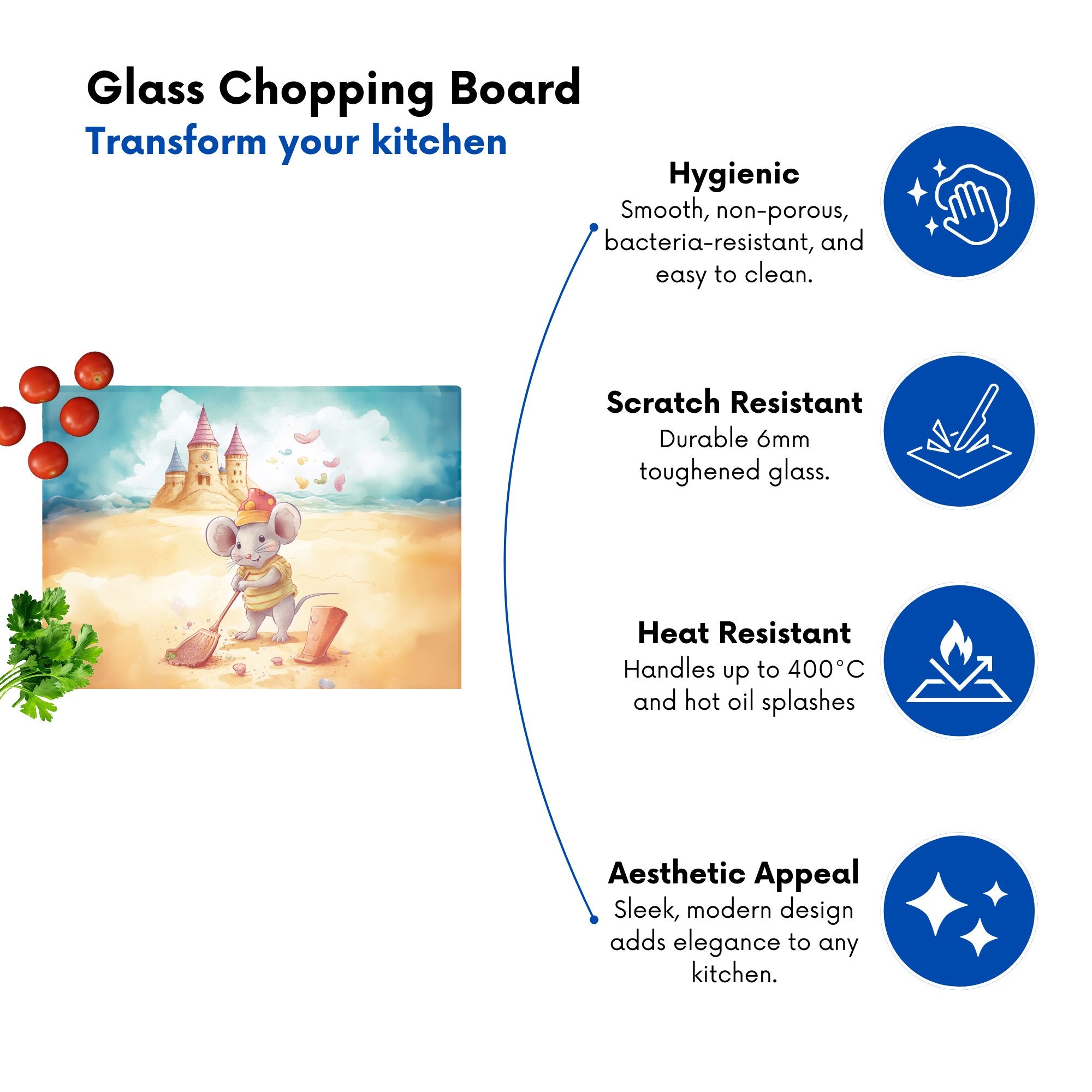 Mouse On A Beach Holiday Glass Chopping Board