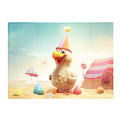Funky Chicken On A Beach Holiday Glass Chopping Board