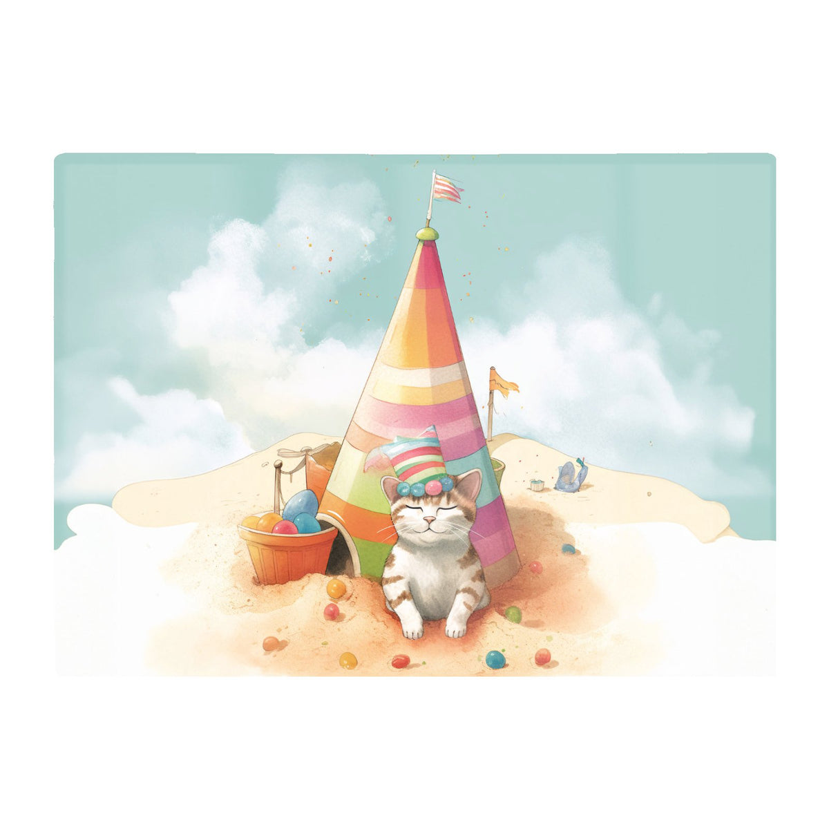 Cat On A Beach Holiday Glass Chopping Board