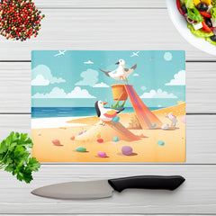 Seagulls On A Beach Holiday Glass Chopping Board