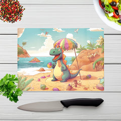Dragon On A Beach Holiday Glass Chopping Board