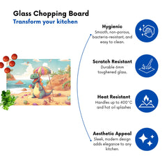 Dragon On A Beach Holiday Glass Chopping Board