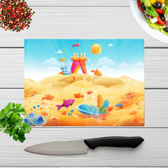 Fishes On A Beach Holiday Glass Chopping Board