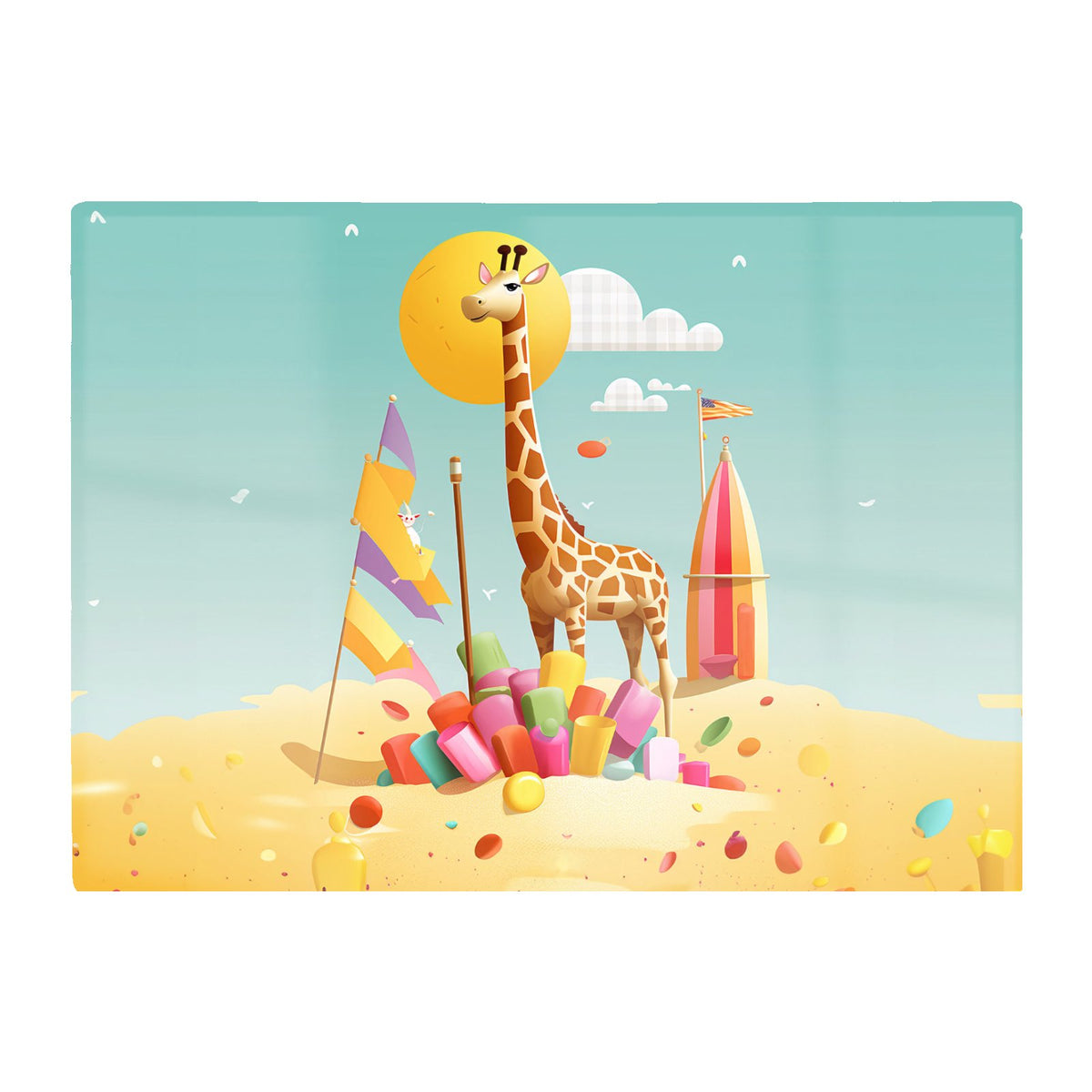 A Giraffe On A Beach Holiday Glass Chopping Board
