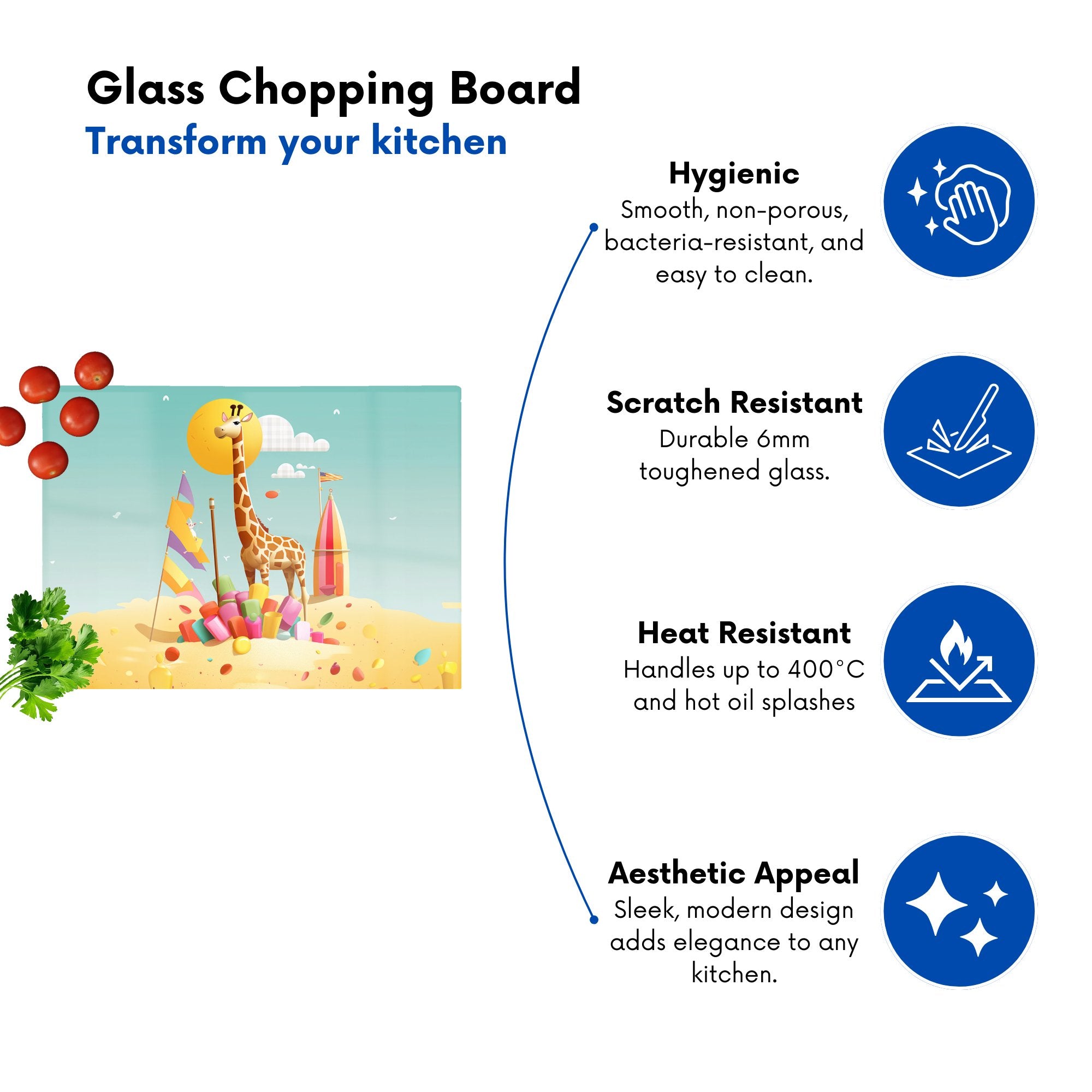 A Giraffe On A Beach Holiday Glass Chopping Board