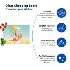 A Giraffe On A Beach Holiday Glass Chopping Board