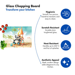 Happy Panda On A Beach Holiday Glass Chopping Board