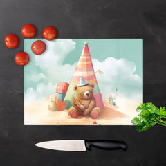 A Bear On A Beach Holiday Glass Chopping Board