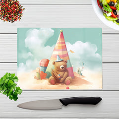 A Bear On A Beach Holiday Glass Chopping Board
