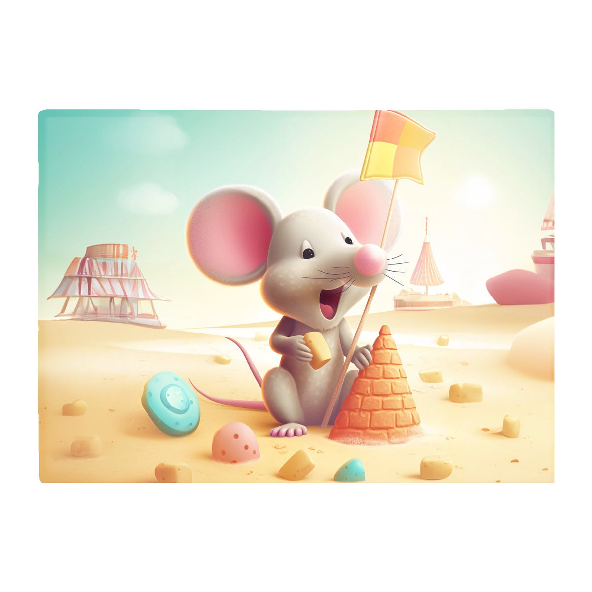 A Mouse On A Beach Holiday Glass Chopping Board