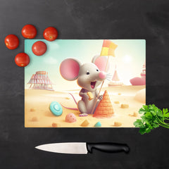 A Mouse On A Beach Holiday Glass Chopping Board